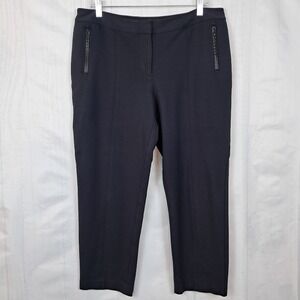 TALBOTS Signature 14P Black Stretch Ankle Pants Zip Pockets Faux Leather Trim